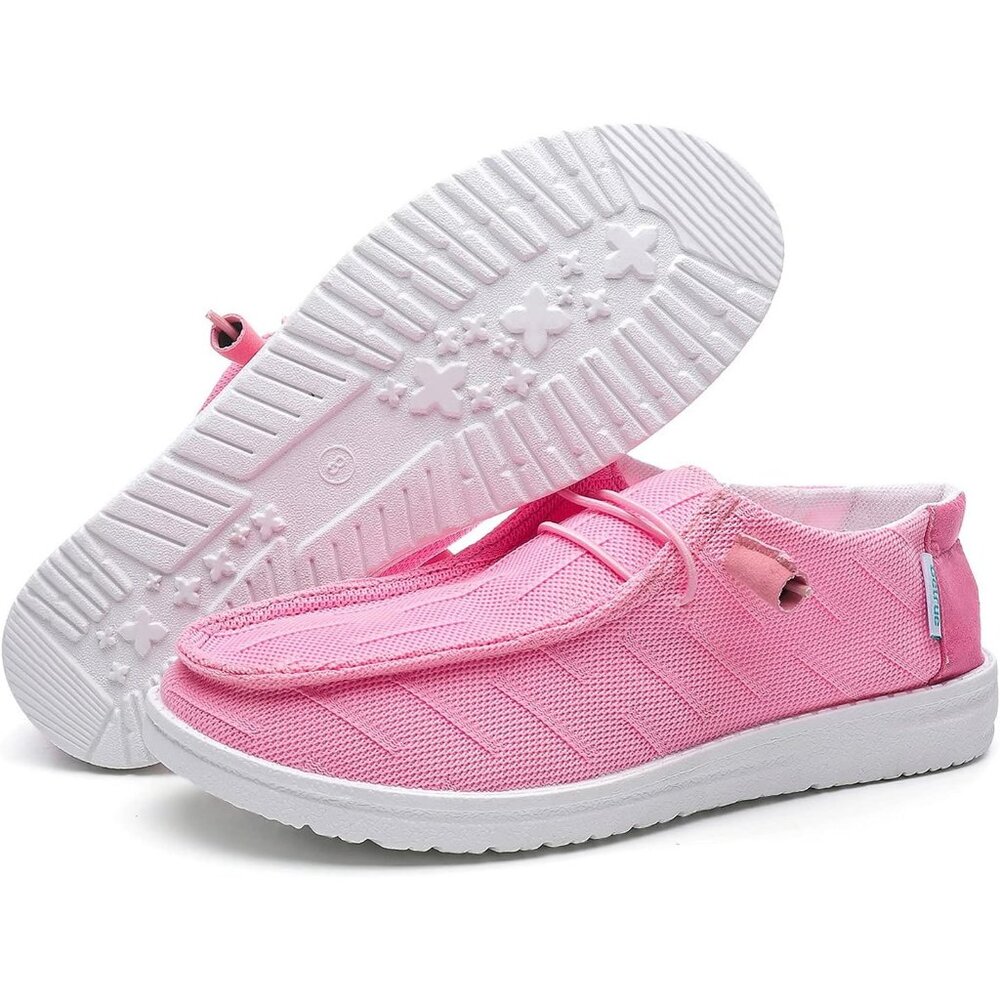 Women's Rose Red Casual Slip On Deck Canvas Loafers Sneakers Boot Shoes - Picture 5 of 7
